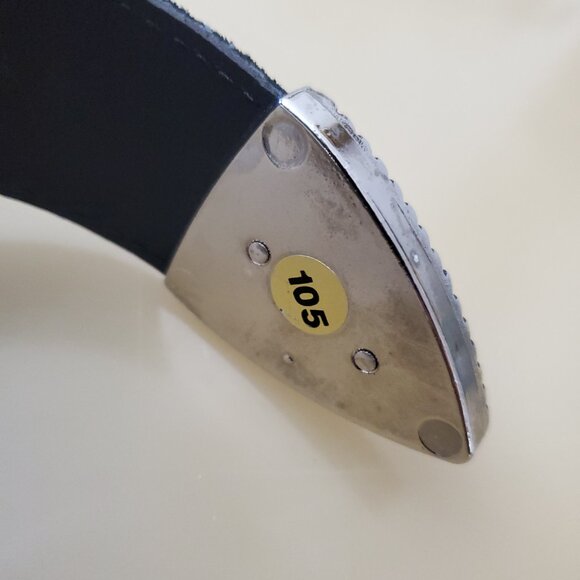 Genuine Italian Leather Belt Bling Buckle Rhinestones Silver Tone Hardware - Picture 15 of 15